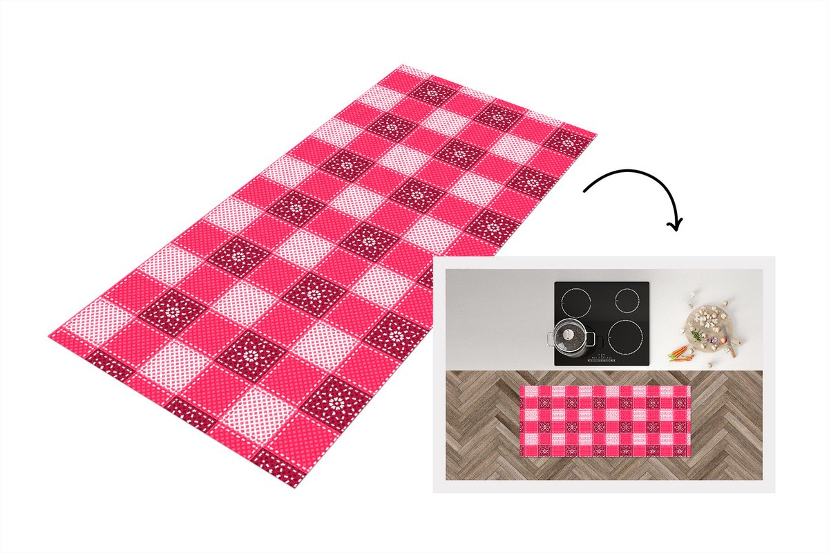 KitchenYeah Keukenloper - Loper keuken - Roze - Patronen - Bloemen - 120x50 cm - Keukenloper vinyl Multicolor