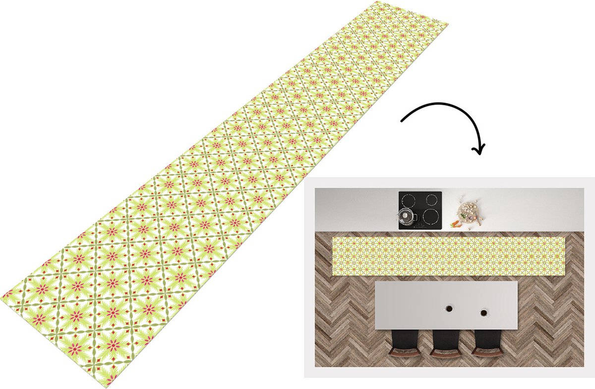 KitchenYeah Keukenloper - Loper keuken - Bohemian - Patronen - Bloemen - 300x50 cm - Keukenloper vinyl Multicolor