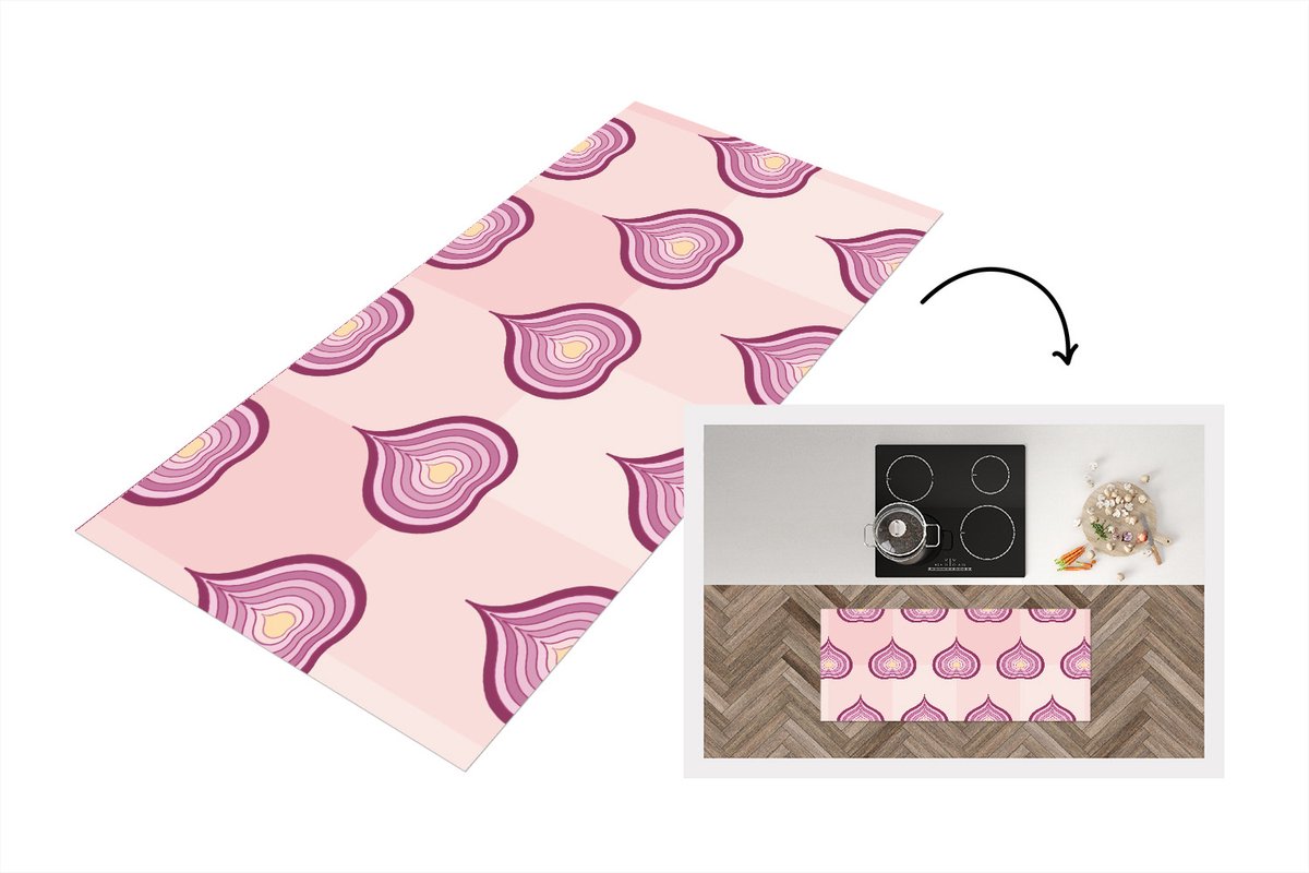KitchenYeah Keukenloper - Loper keuken - Paars - Patronen - Uien - 120x50 cm - Keukenloper vinyl Multicolor