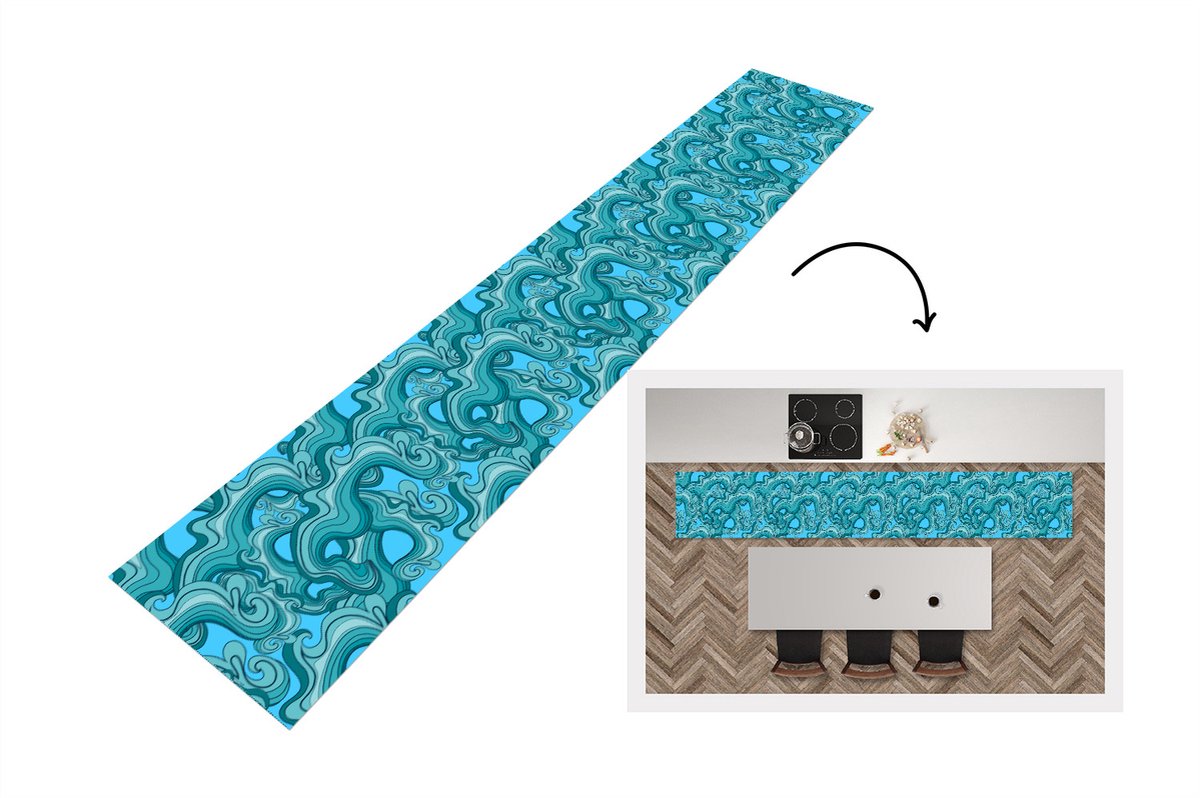 KitchenYeah Keukenloper - Loper keuken - Zee - Patronen - Marmer - 300x50 cm - Keukenloper vinyl Multicolor