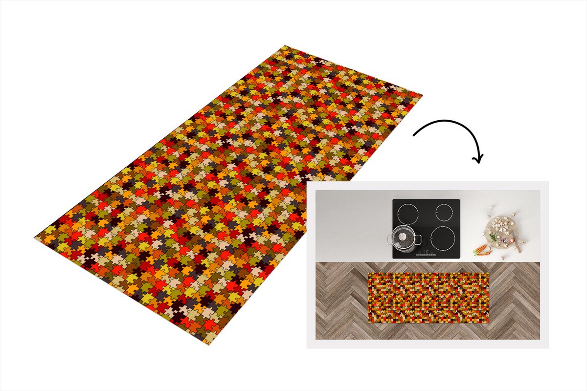 KitchenYeah Keukenloper - Loper keuken - Puzzel - Patronen - Herfst - 120x50 cm - Keukenloper vinyl Multicolor