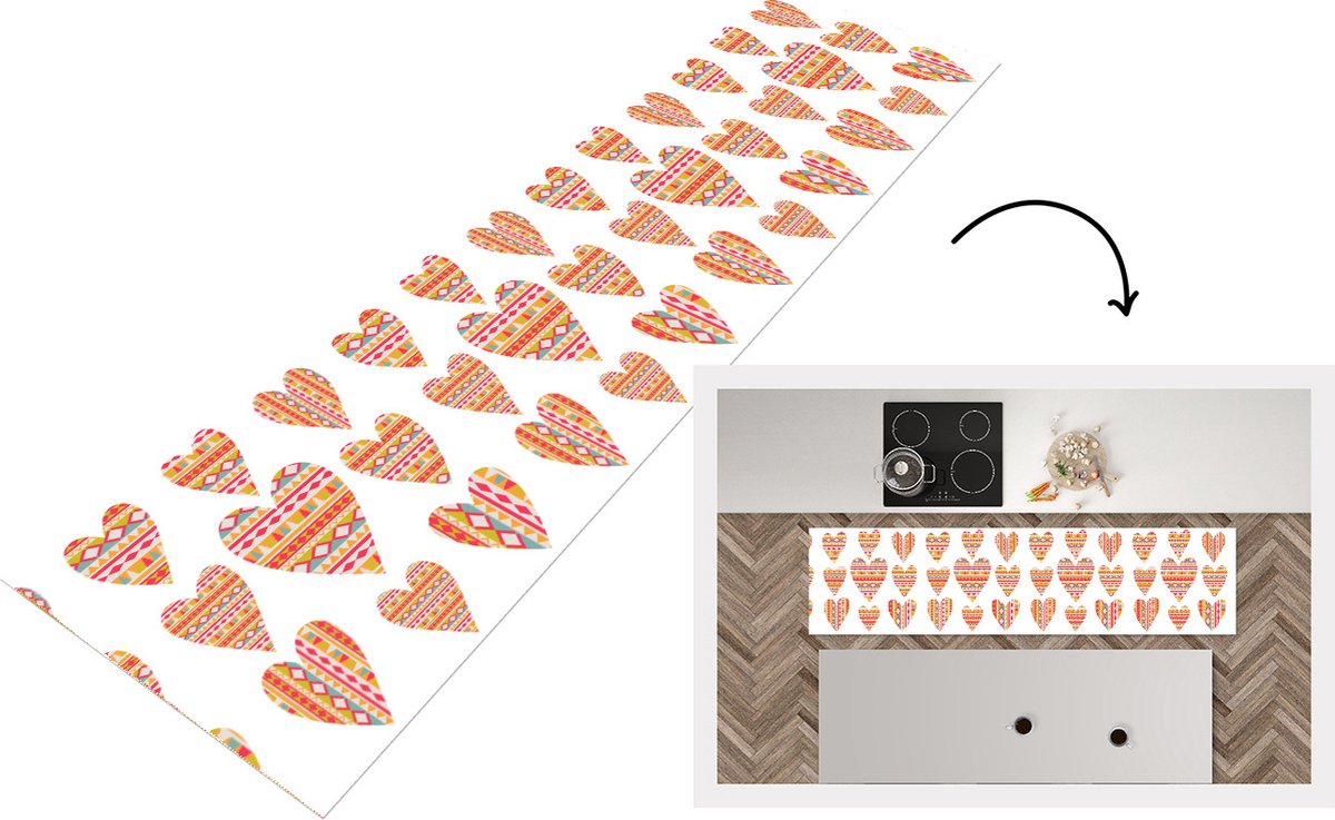 KitchenYeah Keukenloper - Loper keuken - Hart - Zuid-Amerika - Patronen - 200x50 cm - Keukenloper vinyl Multicolor