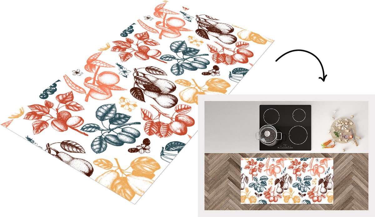KitchenYeah Keukenloper - Loper keuken - Fruit - Vintage - Boom - Design - 120x60 cm - Keukenloper vinyl Multicolor