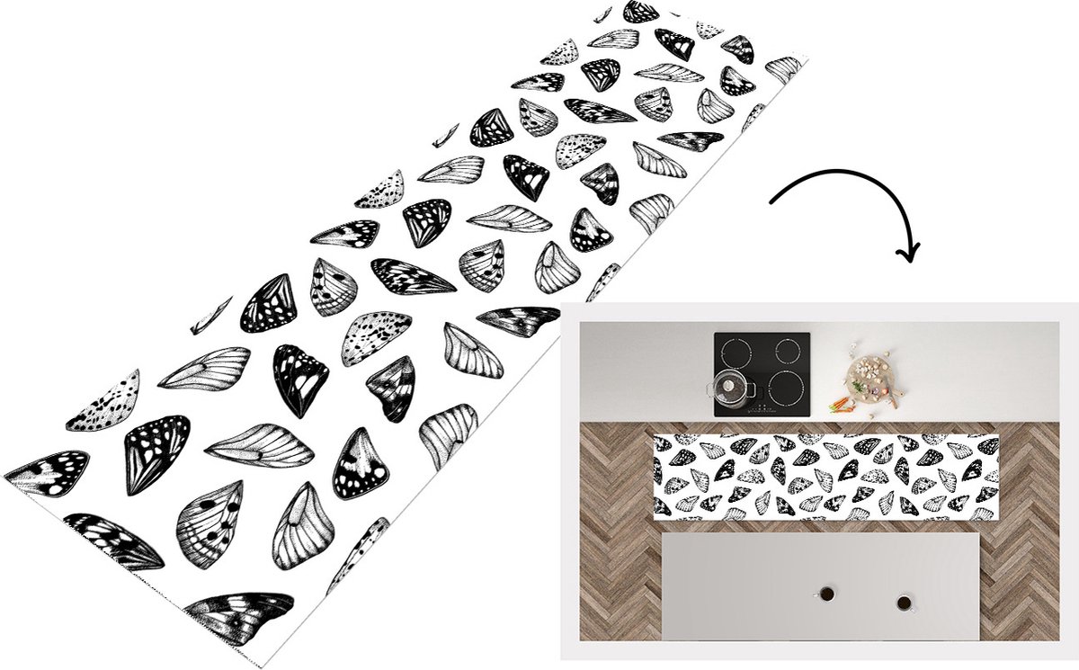 KitchenYeah Keukenloper - Loper keuken - Vlinder - Vleugels - Patronen - 240x60 cm - Keukenloper vinyl Multicolor