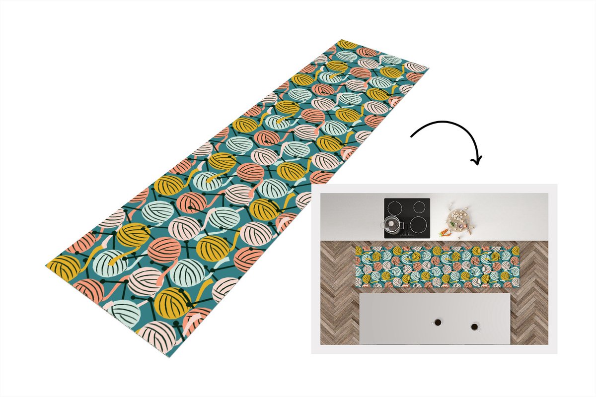KitchenYeah Keukenloper - Loper keuken - Breien - Wol - Patronen - 240x60 cm - Keukenloper vinyl Multicolor