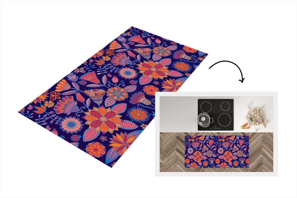KitchenYeah Keukenloper - Loper keuken - Vlinder - Bloemen - Patronen - 120x60 cm - Keukenloper vinyl Multicolor