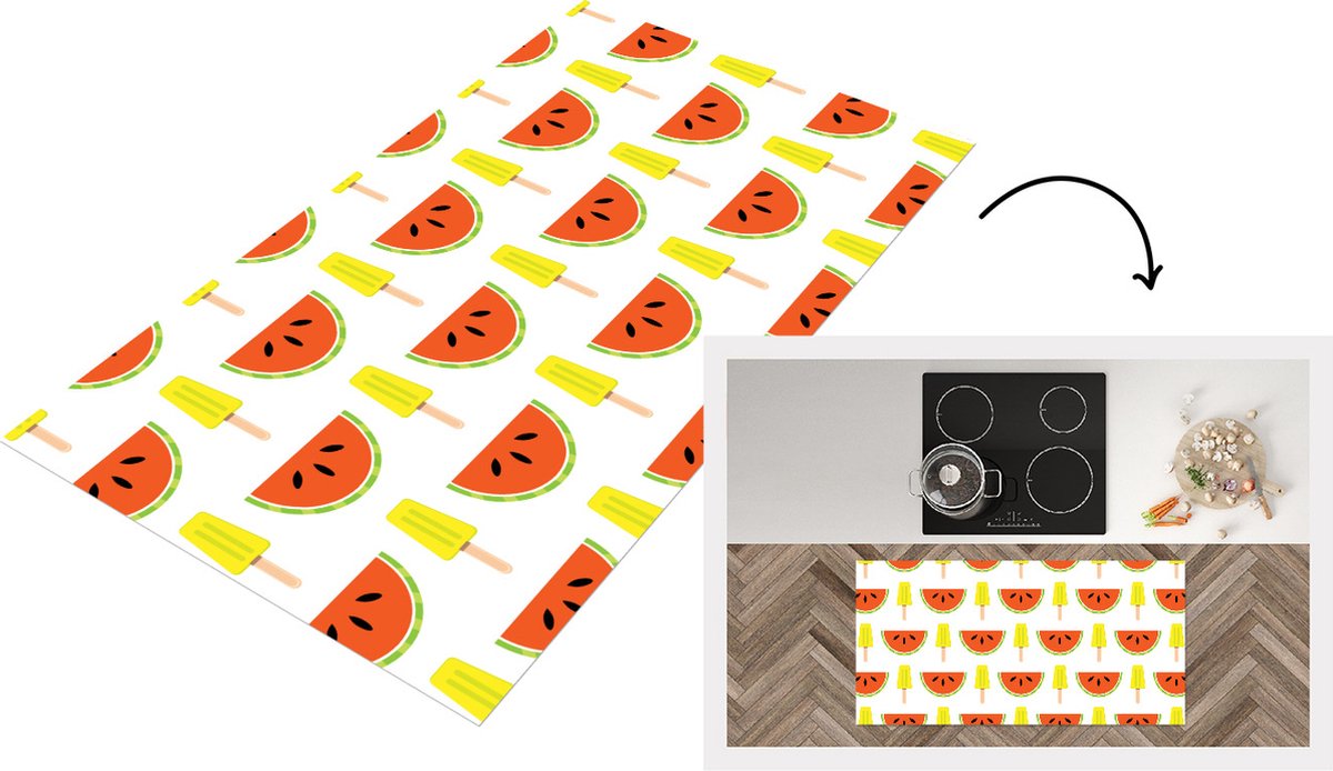 KitchenYeah Keukenloper - Loper keuken - IJs - Watermeloen - Patronen - Zomer - 120x60 cm - Keukenloper vinyl Multicolor