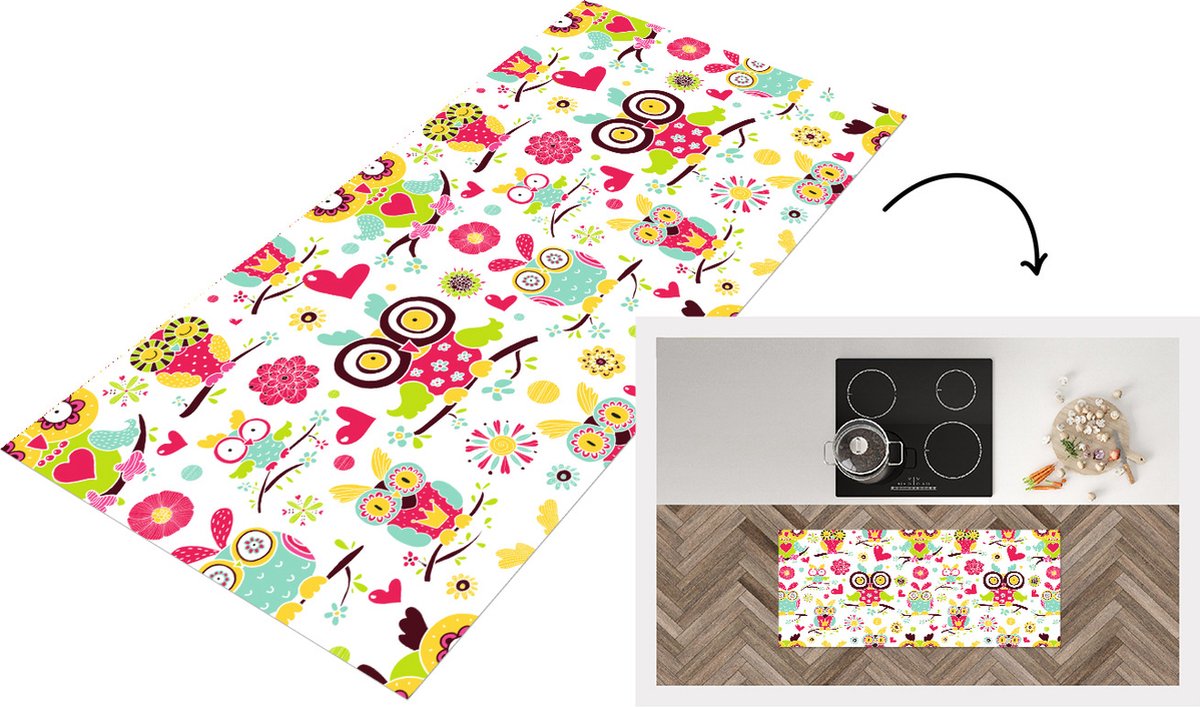 KitchenYeah Keukenloper - Loper keuken - Patronen - Uil - Dieren - 120x50 cm - Keukenloper vinyl Multicolor