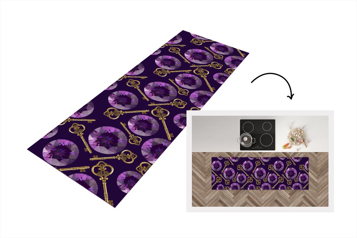 KitchenYeah Keukenloper - Loper keuken - Edelsteen - Patronen - Goud - Sleutel - Keukenloper vinyl, foto 2