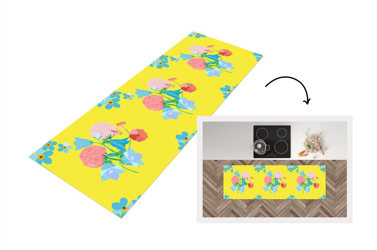 KitchenYeah Keukenloper - Loper keuken - Bloemen - Boeket - Lente - Patronen - 150x50 cm - Keukenloper vinyl Multicolor