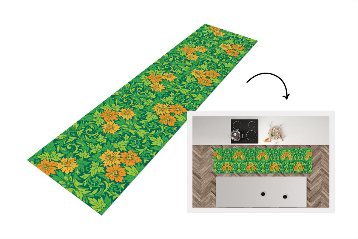 KitchenYeah Keukenloper - Loper keuken - Bladeren - Bloemen - Boho - Hippie - Patronen - 200x50 cm - Keukenloper vinyl Multicolor
