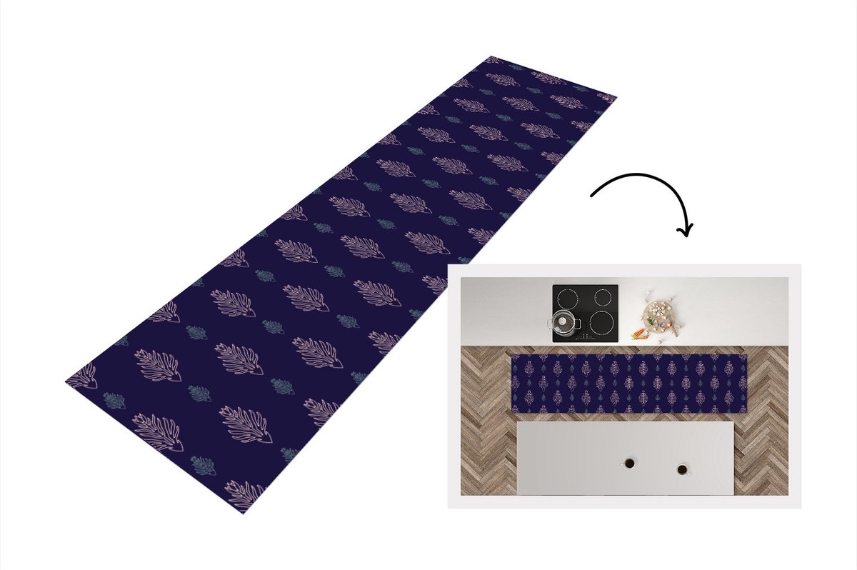 KitchenYeah Keukenloper - Loper keuken - Art Deco - Contour - Patronen - 200x50 cm - Keukenloper vinyl Multicolor