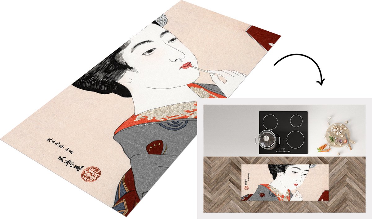 KitchenYeah Keukenloper - Loper keuken - Vrouw - Make up - Japans - 120x50 cm - Keukenloper vinyl Multicolor