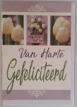 Van harte gefeliciteerd met je verjaardag! Een mooie wenskaart met drie afbeeldingen van prachtige tulpen. Een leuke kaart om zo te geven of om bij een cadeau te voegen. Een dubbele wenskaart inclusief envelop en in folie verpakt.