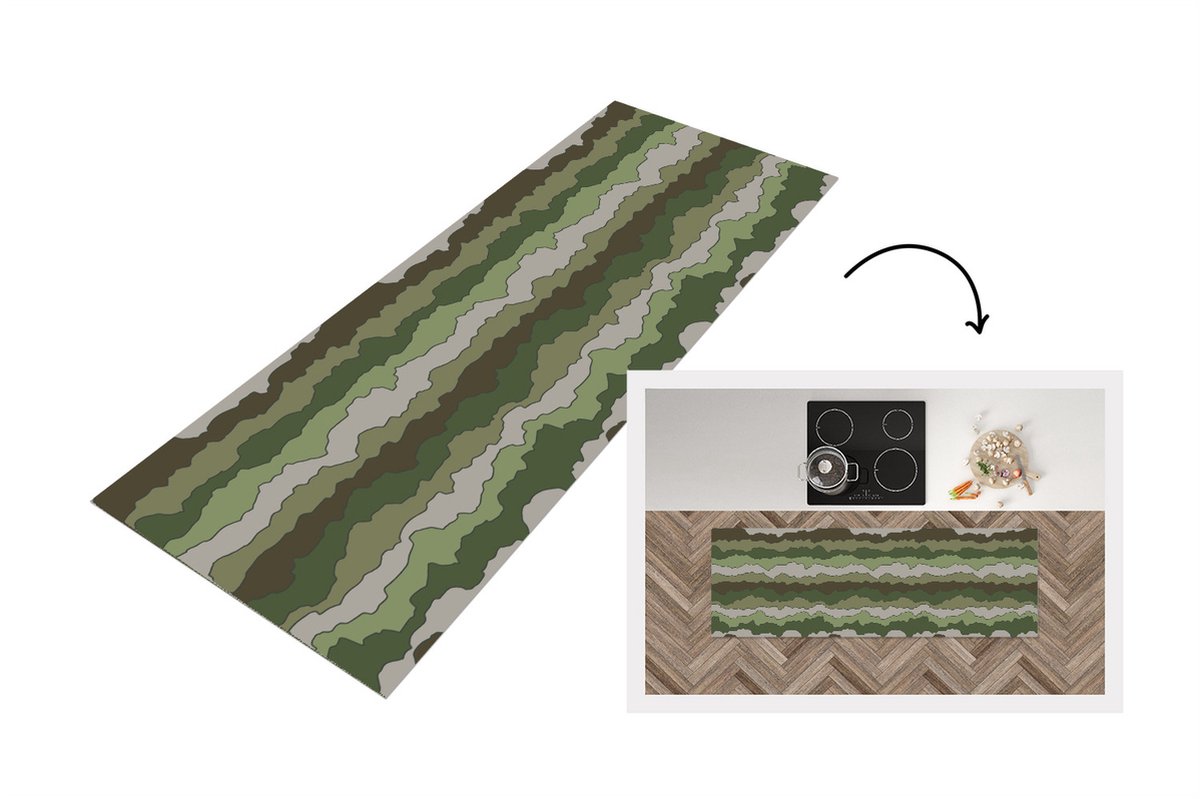 KitchenYeah Keukenloper - Loper keuken - Camouflage - Patronen - Leger - 180x60 cm - Keukenloper vinyl Multicolor