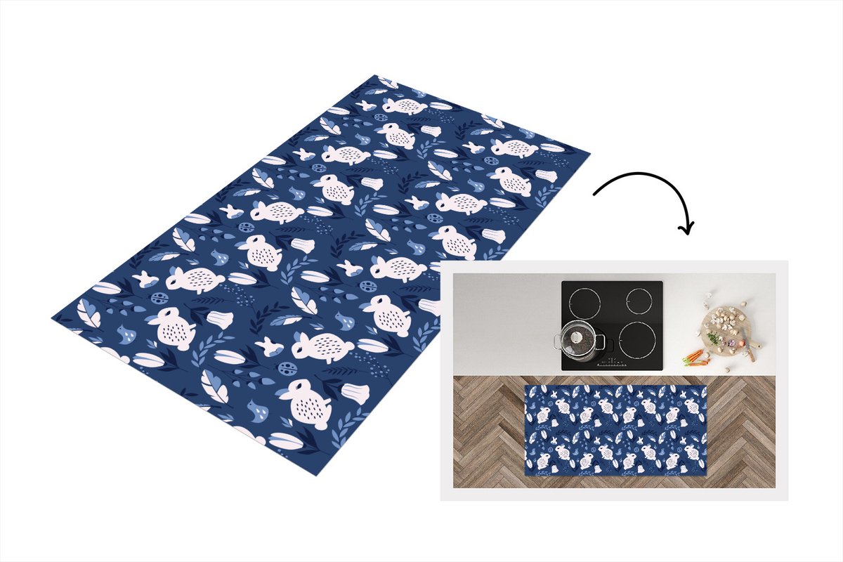 KitchenYeah Keukenloper - Loper keuken - Konijnen - Scandinavië - Patronen - 120x60 cm - Keukenloper vinyl Multicolor