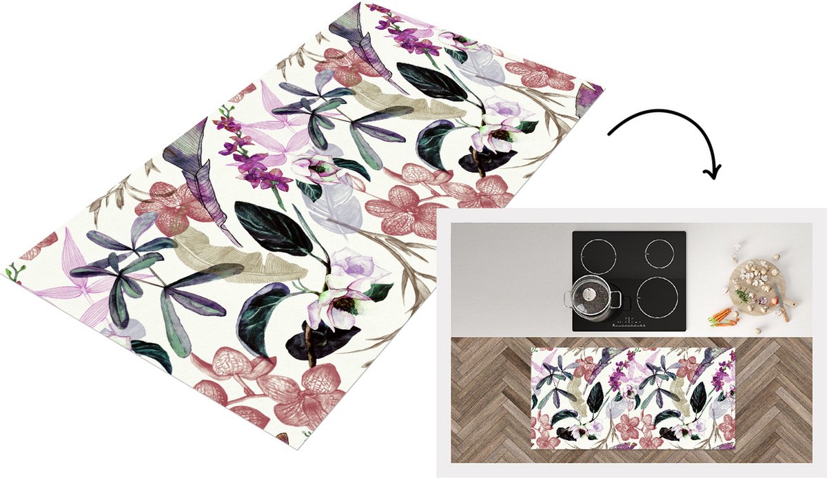 KitchenYeah Keukenloper - Loper keuken - Jungle - Bloemen - Vintage - Patronen - 120x60 cm - Keukenloper vinyl Multicolor