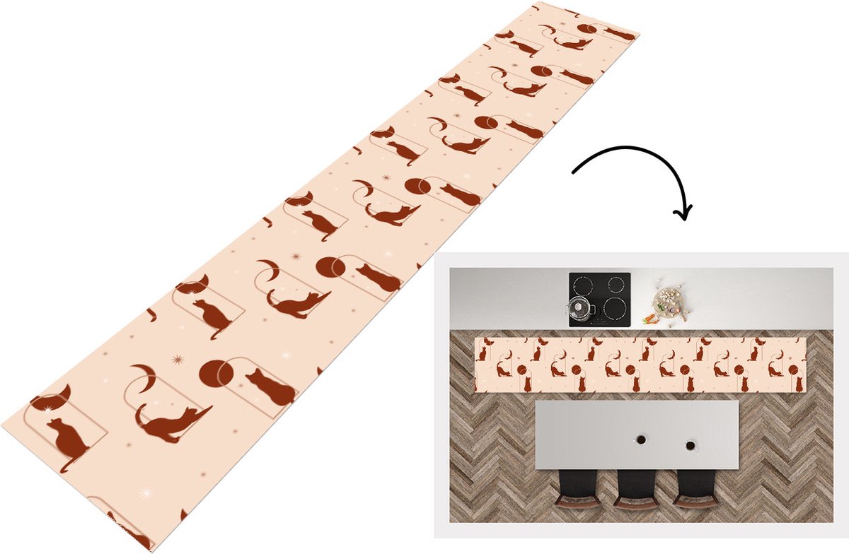 KitchenYeah Keukenloper - Loper keuken - Kat - Sterren - Patronen - 300x50 cm - Keukenloper vinyl Multicolor