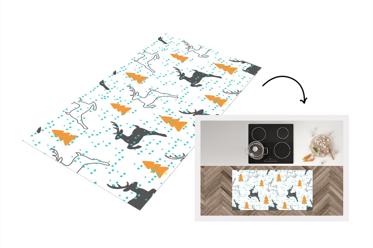 KitchenYeah Keukenloper - Loper keuken - Hert - Patroon - Boom - 120x60 cm - Keukenloper vinyl Multicolor
