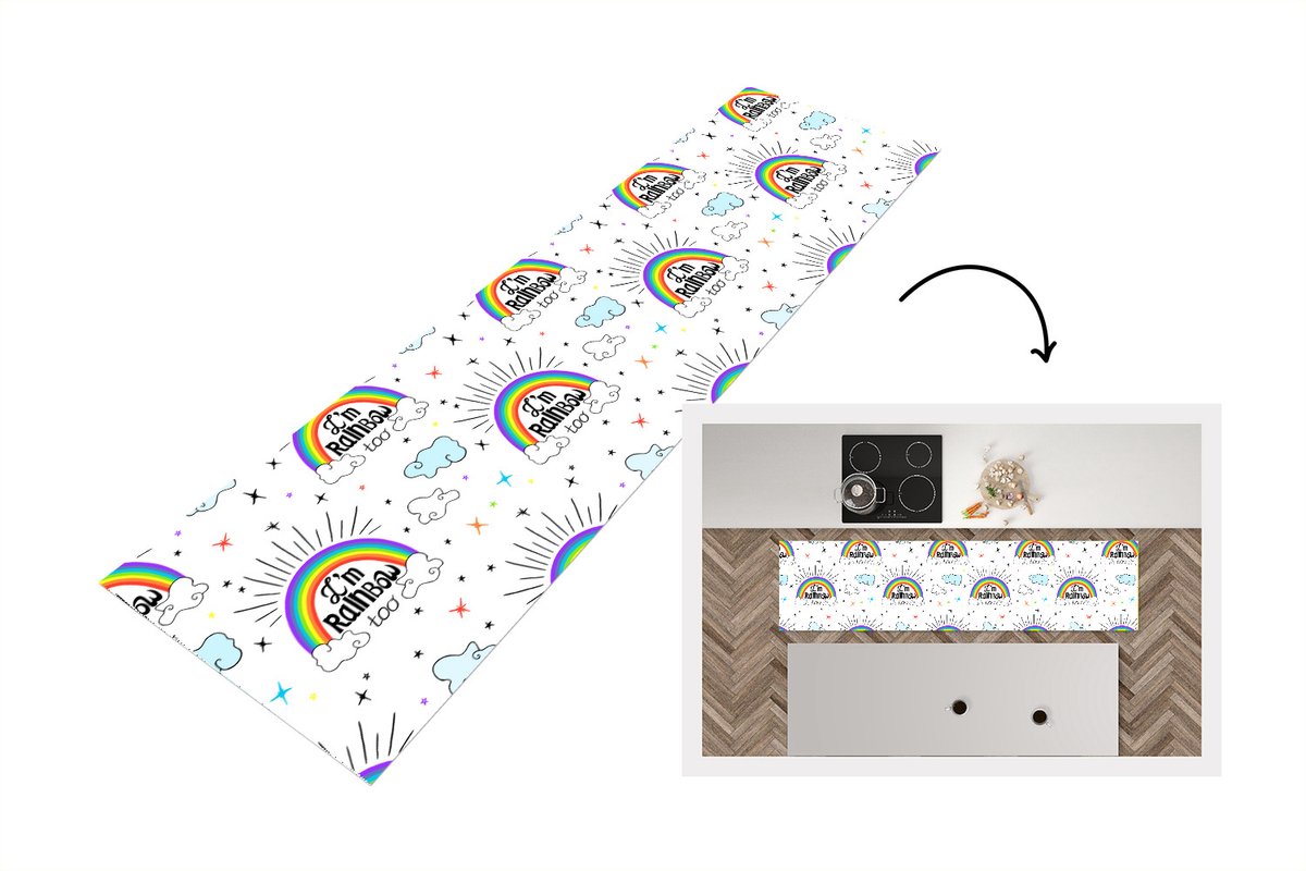 KitchenYeah Keukenloper - Loper keuken - Regenboog - Wolken - Patroon - 200x50 cm - Keukenloper vinyl Multicolor