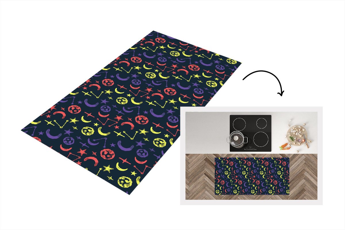 KitchenYeah Keukenloper - Loper keuken - Sterren - Planeten - Design - 120x60 cm - Keukenloper vinyl Multicolor