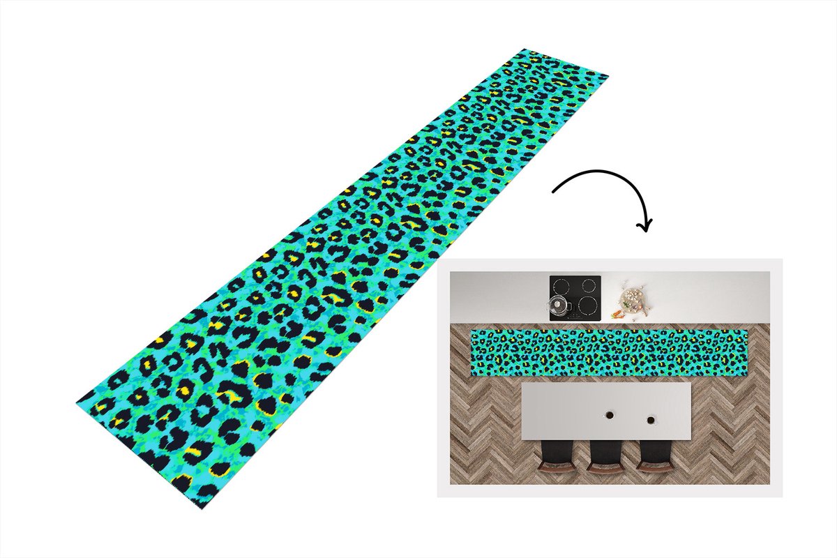 KitchenYeah Keukenloper - Loper keuken - Panterprint - Neon - Dieren - Design - 300x50 cm - Keukenloper vinyl Multicolor