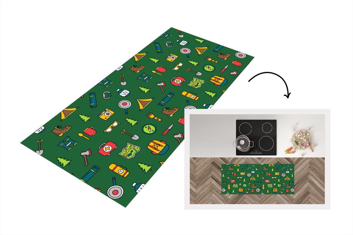 KitchenYeah Keukenloper - Loper keuken - Kamperen - Tent - Bijl - Backpack - Keukenloper vinyl Multicolor