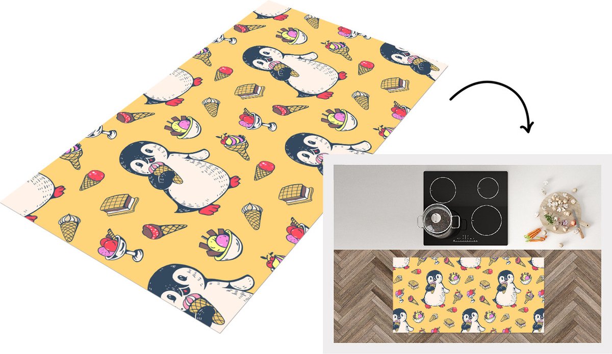 KitchenYeah Keukenloper - Loper keuken - IJs - Pinguïn - Pooldieren - Kinderen - Design - 120x60 cm - Keukenloper vinyl Multicolor