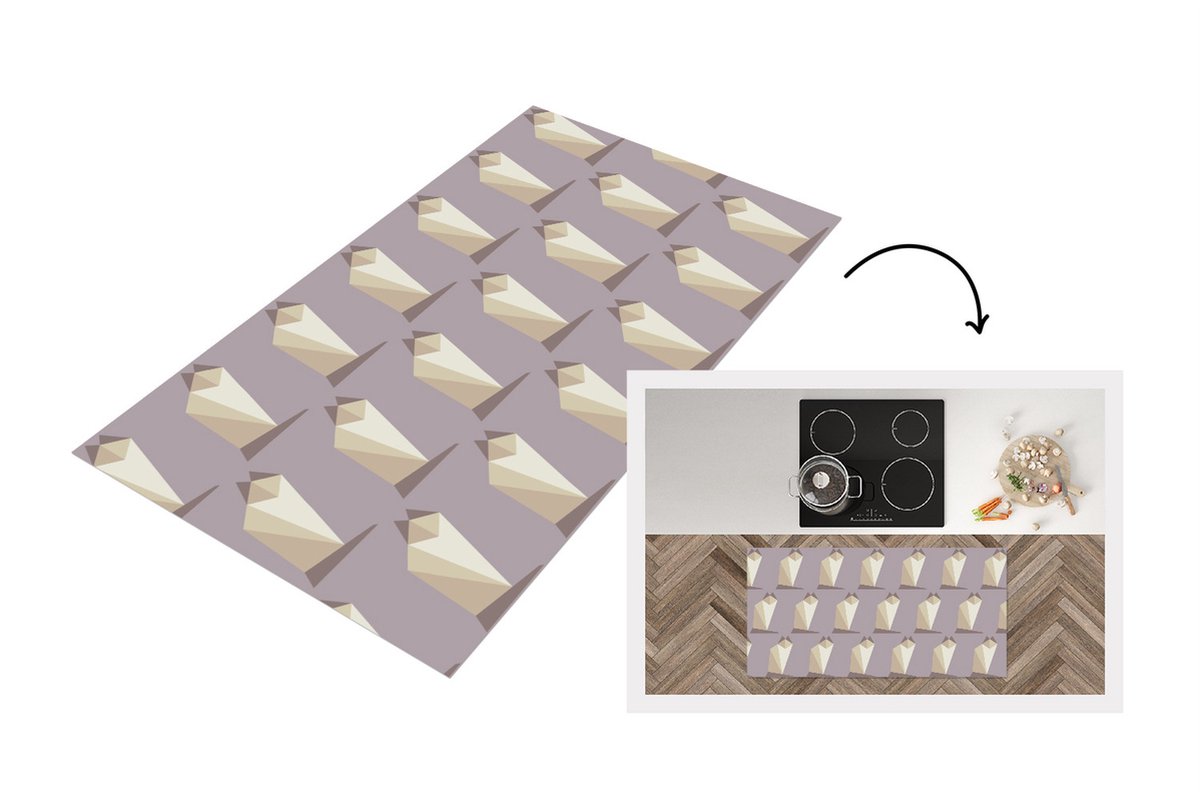 KitchenYeah Keukenloper - Loper keuken - Origami - Kat - Patronen - 120x60 cm - Keukenloper vinyl Multicolor