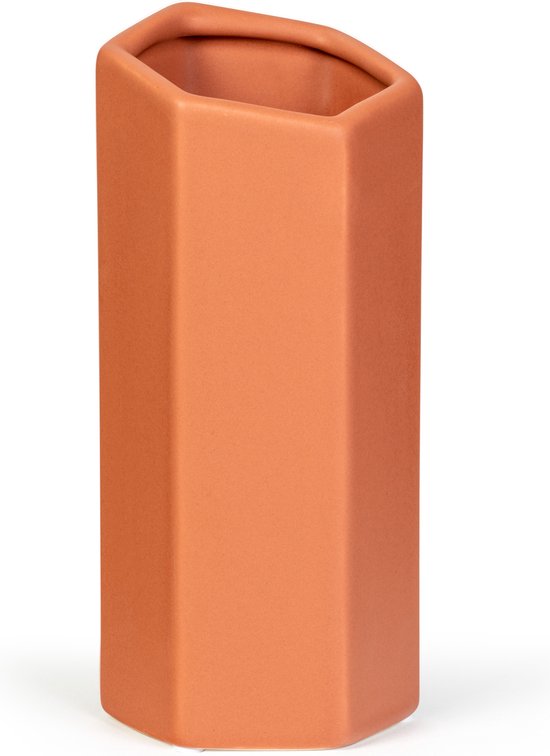 Oliva's - Vase en céramique - H22 x Ø10 cm - Mat - hexagone - Oranje