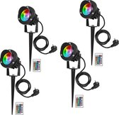 4 stuks LED tuinverlichting RGB met grondpen, LED tuinlamp 10W 1000LM led schijnwerper buiten IP65