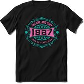 1927 The One And Only | Feest Kado T-Shirt Heren - Dames | Cobalt - Licht Roze | Perfect Verjaardag Cadeau Shirt | Grappige Spreuken - Zinnen - Teksten | Maat M