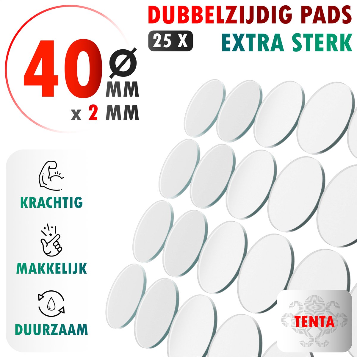 TENTA® Dubbelzijdig Tape Plakkers Extra Sterk - 40mm x 2mm - 25x - TENTA®