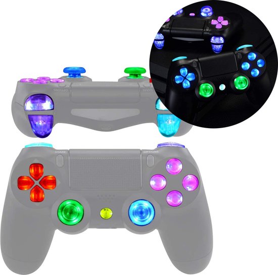 KabelCenter LED Button Verlichting geschikt voor Playstation 4 PS4 Dualshock 4 Controller – Multicolor D-Pad, Thumbsticks, Triggers, Home Button,…