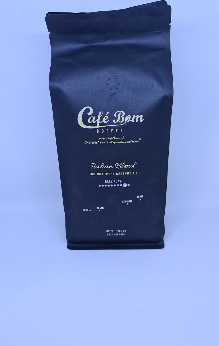 CaféBom Italian blend hele koffiebonen gebrand op sterkte nr.9 van 10. Voordeel verpakking 6x1 KG.