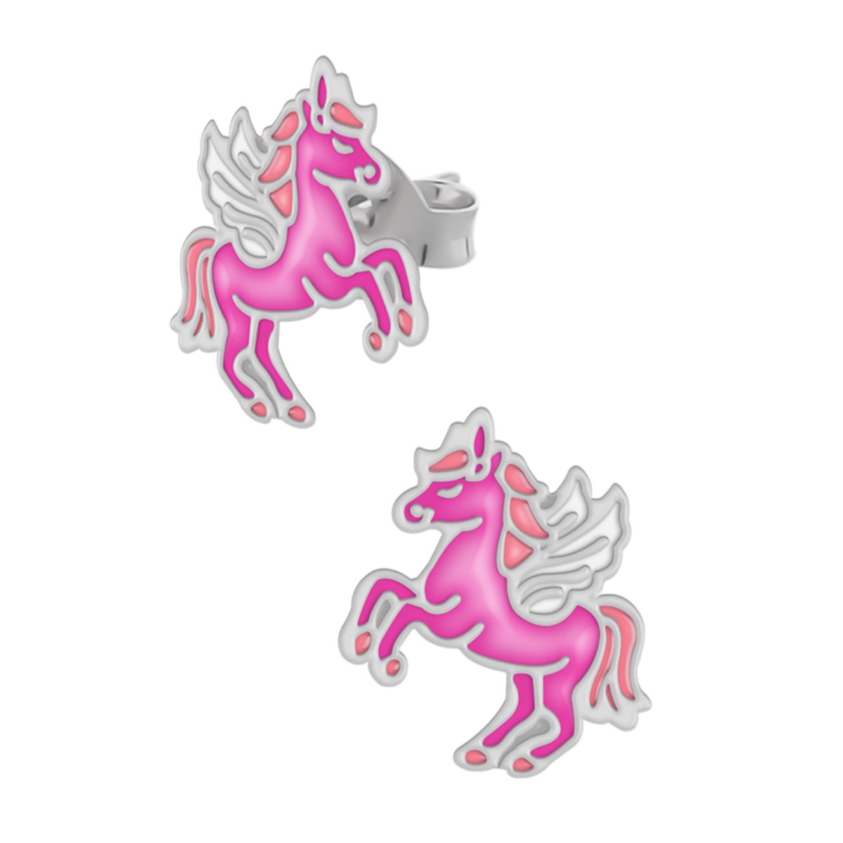 Zilveren oorstekers - meisjes oorbellen - eenhoorn ontwerp - roze