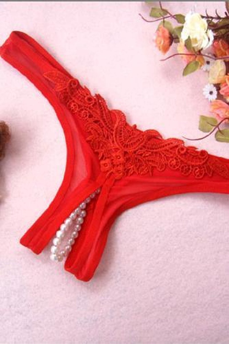 Jumada's - Lingerie - Slipje - Open kruis - Parels - Rood