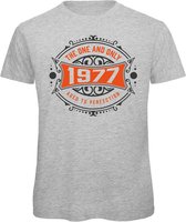 1977 The One And Only | Feest Kado T-Shirt Heren - Dames | Antraciet - Oranje | Perfect Verjaardag Cadeau Shirt | Grappige Spreuken - Zinnen - Teksten | Maat S