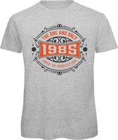 1985 The One And Only | Feest Kado T-Shirt Heren - Dames | Antraciet - Oranje | Perfect Verjaardag Cadeau Shirt | Grappige Spreuken - Zinnen - Teksten | Maat S