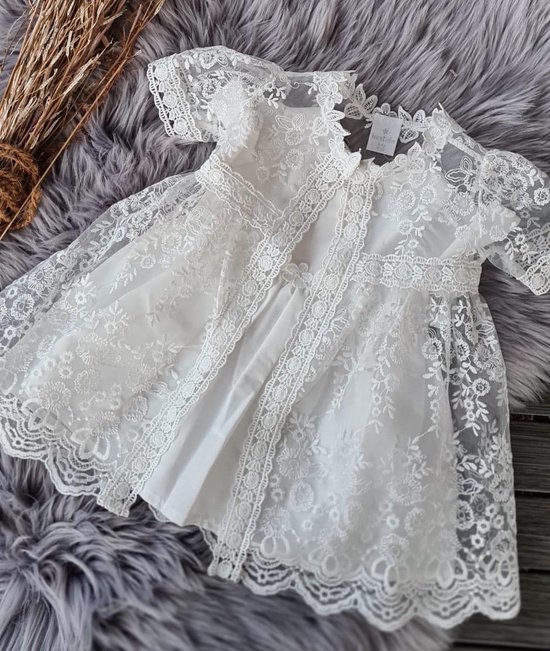 Regelmatigheid Een zin gelijktijdig Baby jurk - doopjurk - doopkleding -dooppakje tweedelig- ceremonie set  -creme wit... | bol.com
