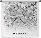 Wandkleed - Wanddoek - België – Brussel – Stadskaart – Kaart – Zwart Wit – Plattegrond - 60x60 cm - Wandtapijt