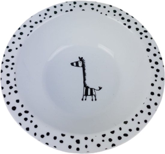 Ontbijt set - Bord - Beker - Schaaltje - Kommetje - Giraffe - Zwart / Wit - Kunststof van Mica Decorations — afbeelding 2