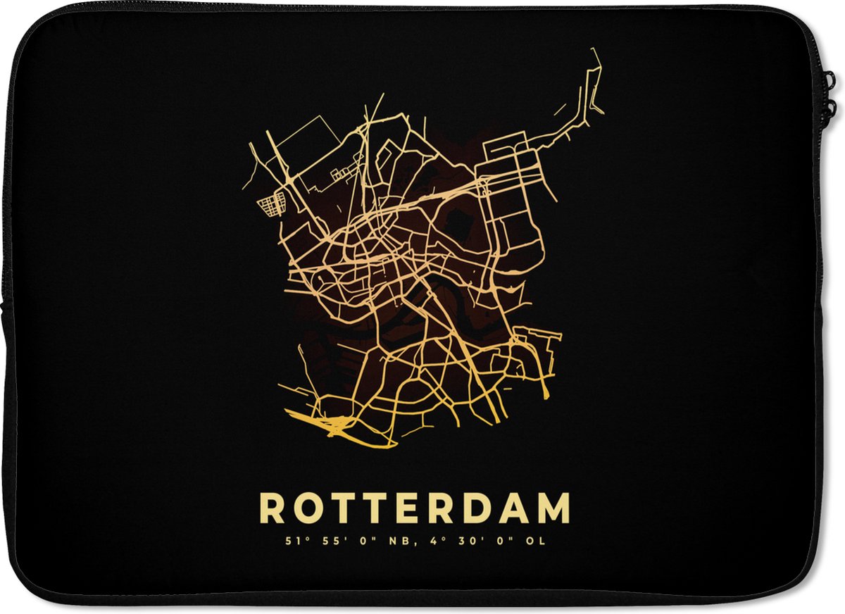 Laptophoes 13 inch - Stadskaart - Rotterdam - Plattegrond - Kaart - Laptop sleeve - Binnenmaat 32x22,5 cm - Zwarte achterkant - Stadskaart