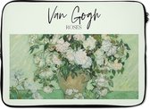 Laptophoes 14 inch - Schilderij - Van Gogh - Roses - Laptop sleeve - Binnenmaat 34x23,5 cm - Zwarte achterkant