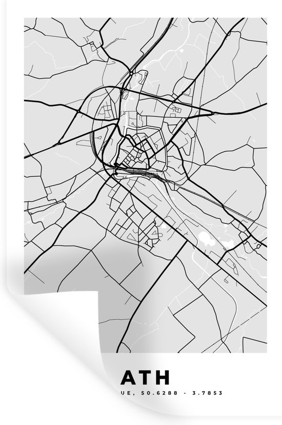 Muurstickers België – Ath – Stadskaart – Kaart – Zwart – Plattegrond - 80x120 cm... | bol.com