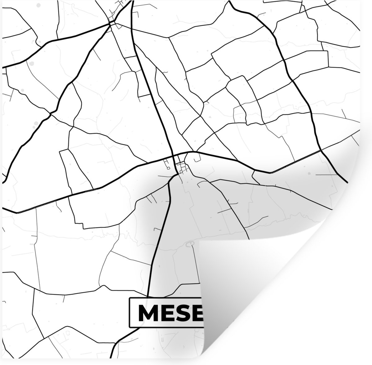 Muurstickers - Sticker Folie - Plattegrond – Mesen – Zwart Wit – Stadskaart - Kaart - Belg