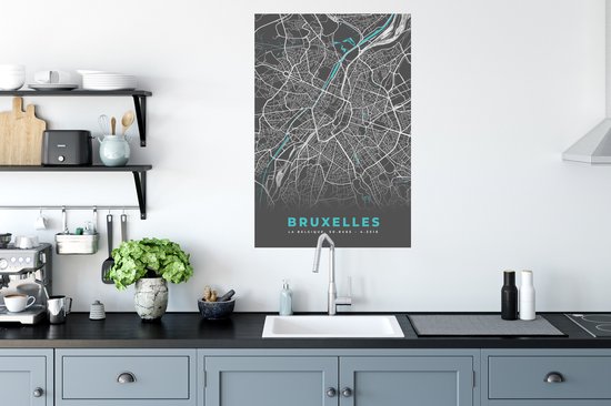 Muurstickers - Sticker Folie - Kaart – Plattegrond – Stadskaart – Bruxelles – België - Grijs - 60x90 cm - Plakfolie - Muurstickers Kinderkamer - Zelfklevend Behang - Zelfklevend behangpapier - Stickerfolie