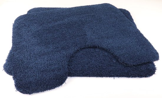 Tapis de bain 50x70 et tapis de toilette 50x60 Soft bleu marine