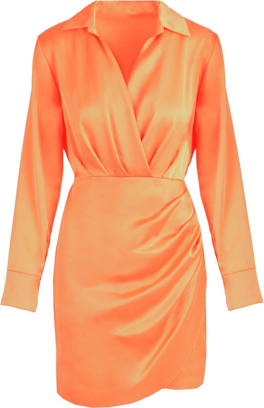 Satin Wrap Dress Orange