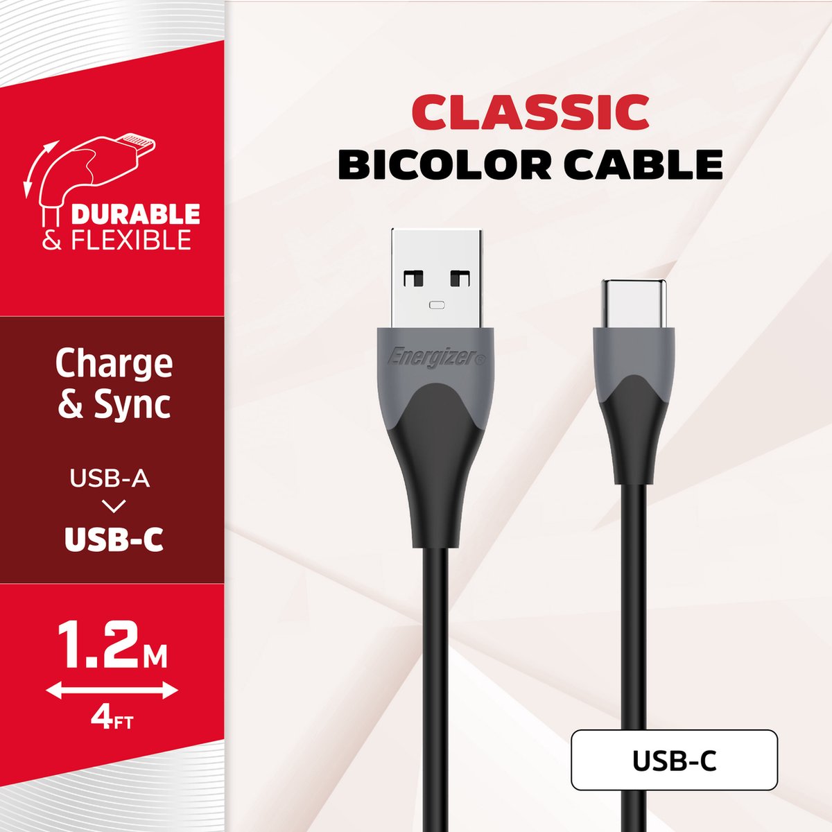 Energizer C610CGBK Câble bicolore USB vers USB-C 1,2 m